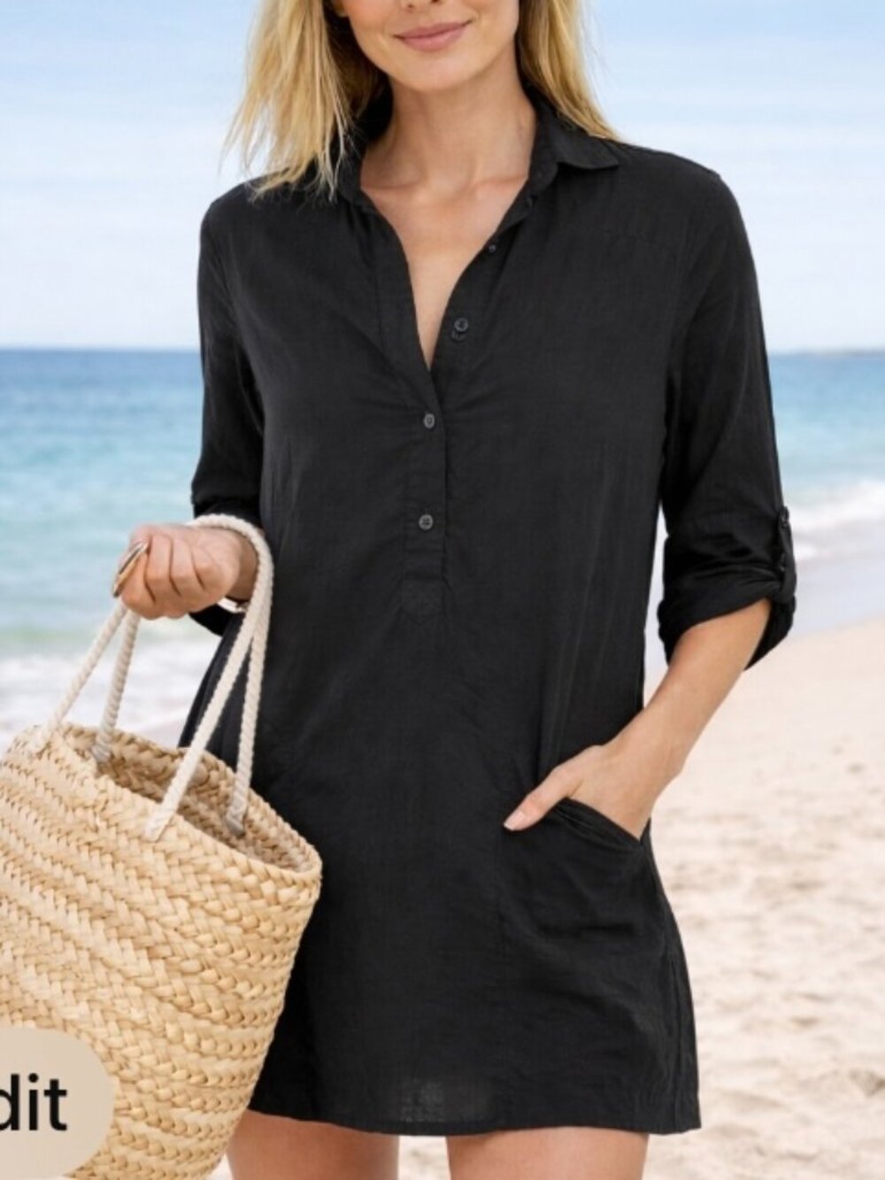 DKNYSWIM women's beach coverup size S  black pockets beach travel leisure